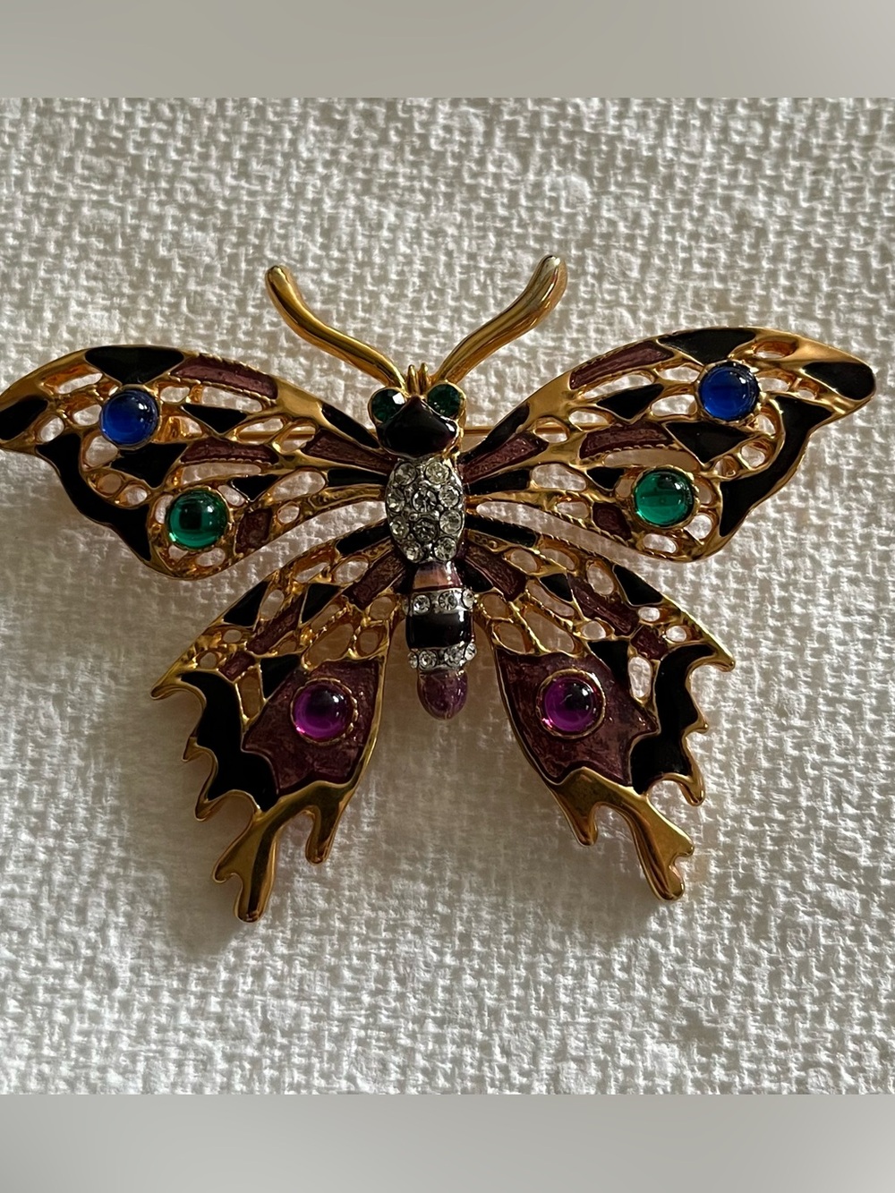 Gold-Tone Multicolor Enamel Butterfly Brooch Pin